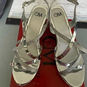 Girls' Silver Glitter Strappy Dress Sandals